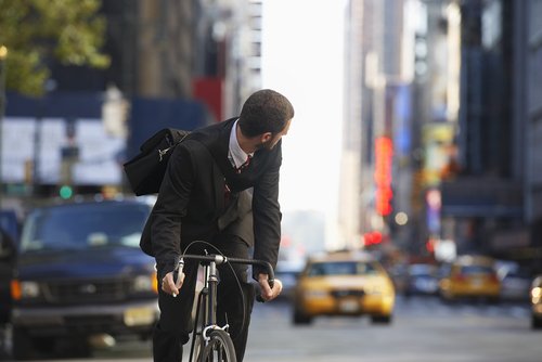 bicyclist on city streets