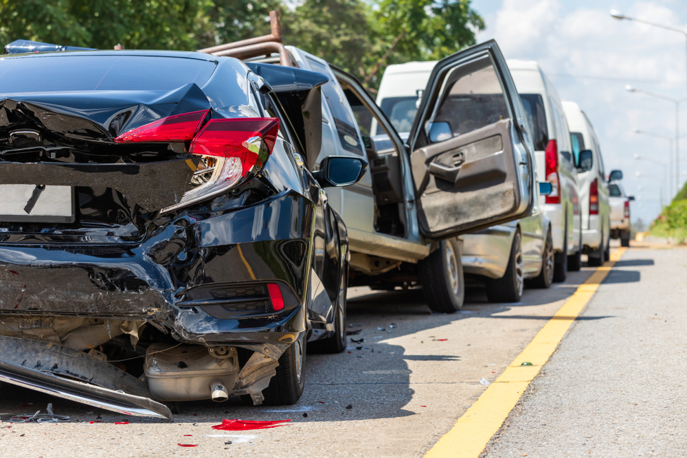 rear view of multiple cars after a accident on the road in louisiana